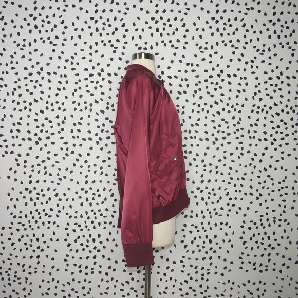 Free People Satin Zip Up Wine Midnight Bomber Jacket - Picture 7 of 10